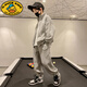 G.DUCKKIDS男童春裝套裝2024新款兒童春秋款運動(dòng)服兩件套中大童華夫格炸街潮 灰色 150cm(150cm)