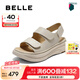 百麗（Belle）簡約休閑勃肯鞋女2025夏新商場同款厚底舒適涼鞋D9J2DBL5 米色 37 (235mm)