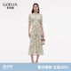 歌莉婭真絲連衣裙女夏2025新款度假穿搭桑蠶絲連身裙子1E6L4K99B 81D淡彩鳶尾花印花 XXS