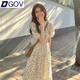DGOV韓系chic法式甜美碎花圓領(lǐng)泡泡短袖連衣裙女夏季收腰顯瘦氣質(zhì)長裙 小碎花連衣裙 S 80-95斤