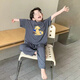 2025新款兒童夏季冰絲薄款卡通睡衣休閑寬松中大童短袖家居服套裝 灰色 120