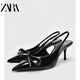 ZARA2025早秋季新款漆皮紅色尖頭蝴蝶結(jié)高跟鞋細跟涼鞋露跟設(shè)計感小眾 黑色 6cm 現(xiàn)貨秒發(fā) 36 (230mm)