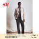 H&M男裝休閑褲2025年秋季新款直筒職業(yè)通勤亞麻混紡長褲1259379 棕色 34 175/86