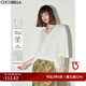 COCOBELLA鏤空提花V領系帶五分袖針織衫女純色系上衣TS3002-3 白色 S