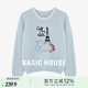 百家好（Basic House）Basic House/百家好圓領(lǐng)提花插肩毛衣冬季軟糯綿羊毛撞色短款上衣 淺藍(lán) S