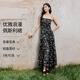 伊芙麗（eifini）蔣欣代言2025新款高級感黑色吊帶連衣裙女垂墜感收腰顯瘦長(cháng)裙 雪晶黑 S 80-100斤