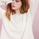 三彩2025秋季新款圓領(lǐng)針織衫鏤空毛衫寬松套頭女 米白色 M 160/84A