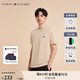 TOMMY HILFIGER【純色合身】夏季男裝純棉平紋潮流休閑刺繡打底短袖T恤上衣30054 淺卡其色AF6 L (推薦：150-165斤)