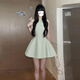 GARNUO綠色連衣裙子女夏季法式小個(gè)子高級感禮服裙無(wú)袖背心收腰顯瘦短裙 綠色 S 【80-100斤】