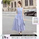絲柏舍條紋連衣裙2025夏裝新款女裝時(shí)尚單排扣無(wú)袖收腰A字裙