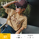 Gap【情人節(jié)】男女裝夏季拼接logo圓領短袖T恤寬松上衣460841 卡其色 180/100A(XL) 亞洲尺碼