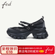 FEDfed運動瑪麗珍鞋秋季新款女鞋黑色淺口單鞋芭蕾鞋女款D0722-YA550 黑色-一字扣_550 37