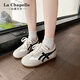 拉夏貝爾女鞋板鞋女冬季加絨加厚休閑鞋軟底輕便徳訓鞋子女 米灰黑 38