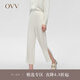 OVV【重磅真絲】2024春夏新款女裝九分開衩寬松直筒西褲 淺灰（凈色）07 L