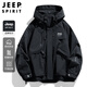 JEEP SPIRIT吉普沖鋒衣男士外套春秋季美式工裝連帽夾克男裝 黑色 XL