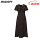 MAGIOPY國際奢侈品牌女裝高端碎花連衣裙女夏季新款優(yōu)雅收腰顯瘦雪紡裙子 黑色 L