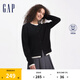 Gap女裝純羊毛羅紋拼接下擺針織衫開衫外套634177 黑色 170/88A(L) 亞洲尺碼