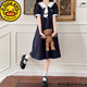 G.DUCKKIDS女大童森系連衣裙15夏裝13少女孩12-15歲初中學(xué)生娃娃領(lǐng)過膝裙子 8821藏青色 180 XL (115-130斤)