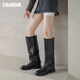 淺町品牌冬季新款黑色褲管靴女長(cháng)筒靴騎士靴女不過(guò)膝女靴子高筒靴皮靴 黑色 37