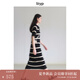 旅途原品（ltyp）真絲亞麻棉休閑V字翻領條紋針織連衣裙女直筒中長裙 杏黑色-經(jīng)典條紋-真絲亞麻棉 L -XL-165-170cm（現(xiàn)貨）