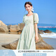 香影綠色方領(lǐng)連衣裙女2025夏裝新款高腰純棉泡泡袖法式小清新裙子 荷綠 M