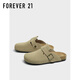 FOREVER21牛皮拖鞋女春秋勃肯鞋女外穿厚底懶人半拖鞋 卡其色 37