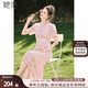 她池V領(lǐng)連衣裙2025夏裝新款女裝時(shí)尚優(yōu)雅高腰修身刺繡中長(zhǎng)裙