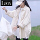 LPOX薄款休閑外套女春季2025新款大碼胖妹妹遮肉寬松顯瘦牛仔襯衫上衣 杏色 S