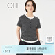 OTT2025夏新品休閑條紋黑色假兩件T恤女百搭顯瘦抽繩設(shè)計短袖上衣 條紋黑色 XL
