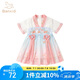 班喜迪漢服女童連衣裙夏裝小女孩公主裙寶寶周歲禮服兒童裙子夏季中國風 粉色 100