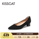 KISSCAT金晨同款接吻貓[CAT系列]貓掌鞋單鞋女簡(jiǎn)約通勤高跟鞋尖頭船鞋女 黑色（瘦腳卡碼拍小一碼） 36 (230mm)