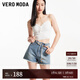 VEROMODA牛仔短褲女2024秋季新款高腰顯瘦純棉復(fù)古做舊324343008 牛仔藍(lán)色 160/64A/S