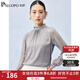 帕羅（PALUOPO）19姆米彈力雙喬春夏女士真絲長(zhǎng)袖t恤荷葉領(lǐng)褶皺重磅木耳邊緞面衫 藍(lán)灰色 XL (170/92A)
