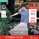 茵曼法式格子襯衫夏季女裝百搭短袖娃娃衫 藏青襯衫-18525529  L