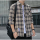 爵少（JUESHAO）格子休閑襯衫男士春秋季長(cháng)袖襯衣韓式上衣服復古寬松夏季薄款外套 2111米藍色（1件裝） XL 125-145斤
