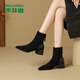 木林森女鞋秋冬復古女士短靴子通勤百搭廋廋靴女 黑 37