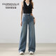 馬克華菲藍色直筒牛仔褲女2025新款高腰闊腿寬松顯瘦休閑百搭褲子
