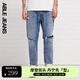 ABLE JEANS【八分大V褲】破洞水洗潮流褲子男士牛仔褲 水洗淺靛藍 32