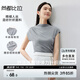尚都比拉針織衫女夏季堆堆領(lǐng)肩部不對(duì)稱抽褶彈力短袖上衣 黛灰色 M