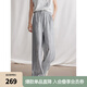 ELLE【水墨褲】新中式休閑褲女2024夏季新款通勤風(fēng)垂墜感顯瘦褲子 灰藍(lán) S