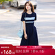 熙世界sllsky撞色條紋短袖連衣裙衣服女裝夏2025新款收腰顯瘦長裙 學院藍 L