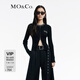 MO&Co.春秋手縫鉆飾雙開拉鏈修身短款針織衫開衫摩安珂 黑色 S 160