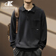 CANELIN KISKHA衛(wèi)衣男2025翻領(lǐng)長袖t恤男秋款個(gè)性潮牌寬松潮流冬季打底衫上衣 黑色衛(wèi)衣 L 碼 （適合120-140斤）