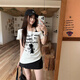 斤慕斜領(lǐng)短袖T恤女辣妹純欲風(fēng)修身顯瘦不規則設計感露肩上衣夏季新款 白色斜肩短袖 M 推薦95-110斤左右