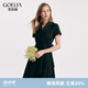 歌莉婭連衣裙女粉色經(jīng)典復(fù)古西裝領(lǐng)收腰抽褶設(shè)計感不規(guī)則a字裙1A7R4K0T0 00B黑色 M