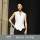 OVV2024春夏新款女裝亂麻醋酸交叉門襟造型感V領(lǐng)無袖背心上衣 漂白（凈色）01 L