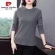 皮爾卡丹（pierre cardin）【品牌女裝】25年棉媽媽裝T恤長袖圓領(lǐng)上衣中年女士寬松顯瘦打底 深灰色 XL 115-125斤