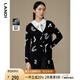 藍(lán)地（LANDI）秋季新款V領(lǐng)羊毛黑白提花針織開衫女長(zhǎng)袖毛衣外套 黑色 M
