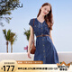百圖betu女裝2025夏季新款連衣裙輕薄丹寧面料送腰帶顯瘦裙子2504T91 牛仔色 M