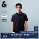 杰克·瓊斯（JACK&JONES）POLO衫男士夏季新款撞色翻領涼感短袖復古簡約短袖polo衫衣服男裝 炭黑藍E40 M (175)